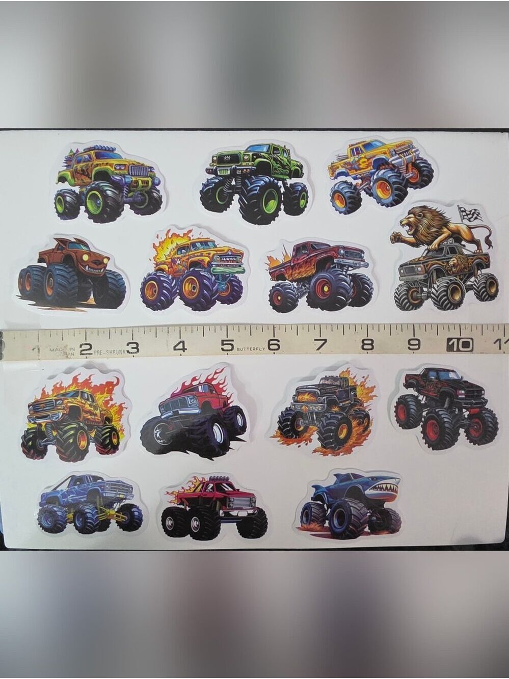 Monster Truck Sticker Sheet - Colorful Flames - Lot Of 14